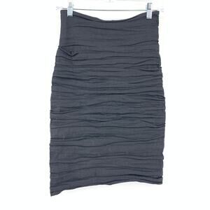 Nicole Miller Artelier Ruched Straight Bodycon Skirt Womens Sz 4 Gray Black